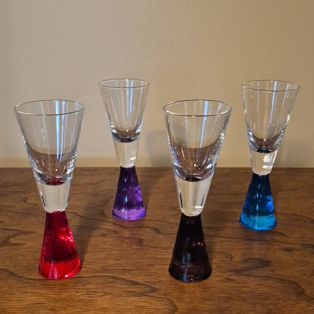 VINTAGE Multicolored Tapered Base Cordial Cocktail Shot Glasses, Set of 4